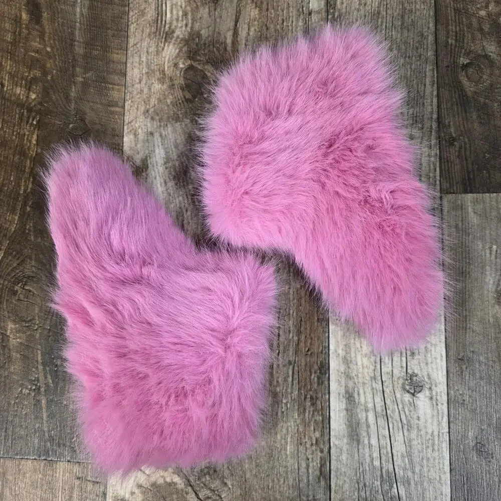 Faux fur fuzzy pink boots